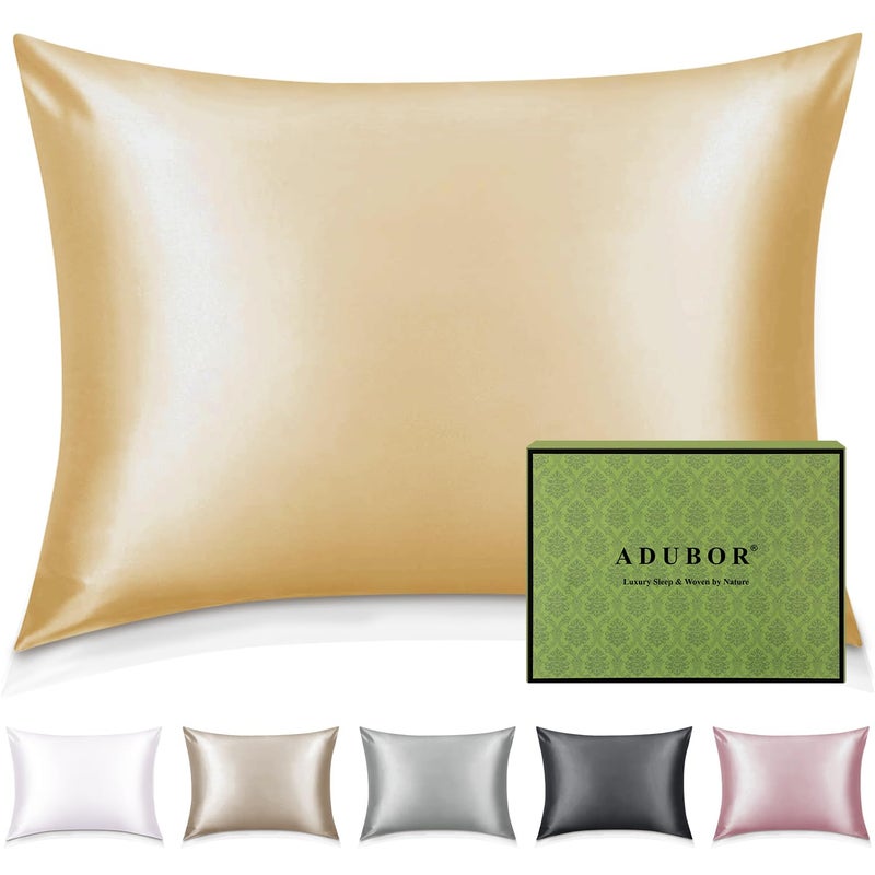 Adubor 100% Silk Pillowcase - Mulberry Silk Pillow Cases, 23 Momme 6A Grade Fibers, Silk Pillow Case for Hair and Skin Health, with Hidden Zipper (Queen 20''x30'', Gold, 1PC) - Image 1